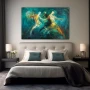 Wall Art titled: Synchronized Souls in a Horizontal format with: Yellow, Blue, and Sky blue Colors; Decoration the Bedroom wall