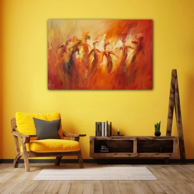 Wall Art titled: Dance of Hidden Emotions in a  format with: Orange, Red, and Monochromatic Colors; Decoration the Yellow Walls wall