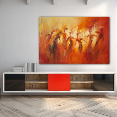 Wall Art titled: Dance of Hidden Emotions in a  format with: Orange, Red, and Monochromatic Colors; Decoration the Sideboard wall