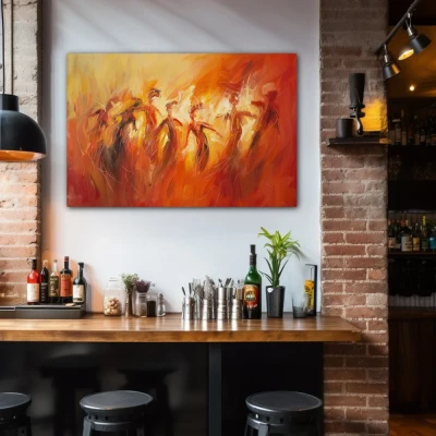 Wall Art titled: Dance of Hidden Emotions in a  format with: Orange, Red, and Monochromatic Colors; Decoration the Bar wall
