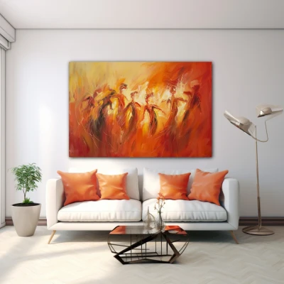 Wall Art titled: Dance of Hidden Emotions in a  format with: Orange, Red, and Monochromatic Colors; Decoration the White Wall wall