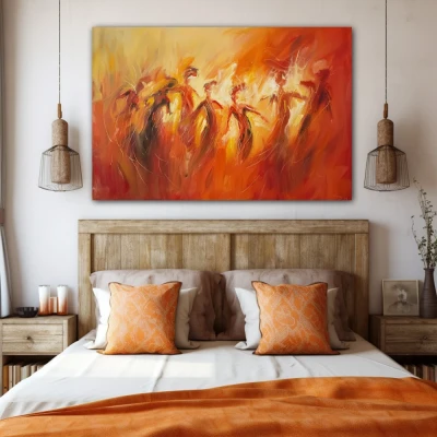 Wall Art titled: Dance of Hidden Emotions in a  format with: Orange, Red, and Monochromatic Colors; Decoration the Bedroom wall