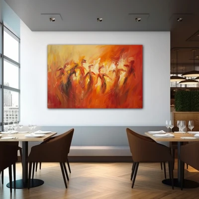 Wall Art titled: Dance of Hidden Emotions in a  format with: Orange, Red, and Monochromatic Colors; Decoration the Restaurant wall
