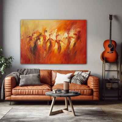 Wall Art titled: Dance of Hidden Emotions in a  format with: Orange, Red, and Monochromatic Colors; Decoration the Living Room wall