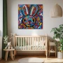Wall Art titled: the magic rabbit in a Square format with: Blue, Orange, and Vivid Colors; Decoration the Baby wall