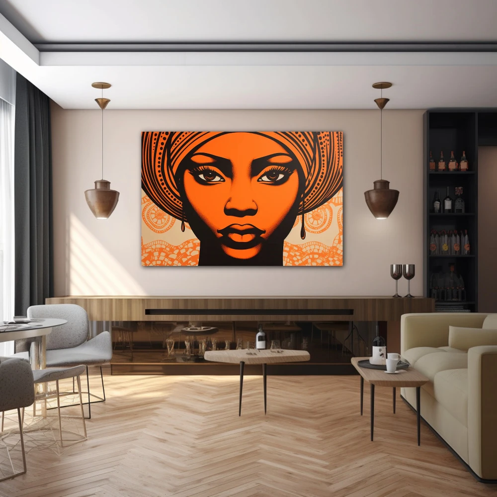 Wall Art titled: Ethnic Serenity in a Horizontal format with: and Orange Colors; Decoration the Bar wall