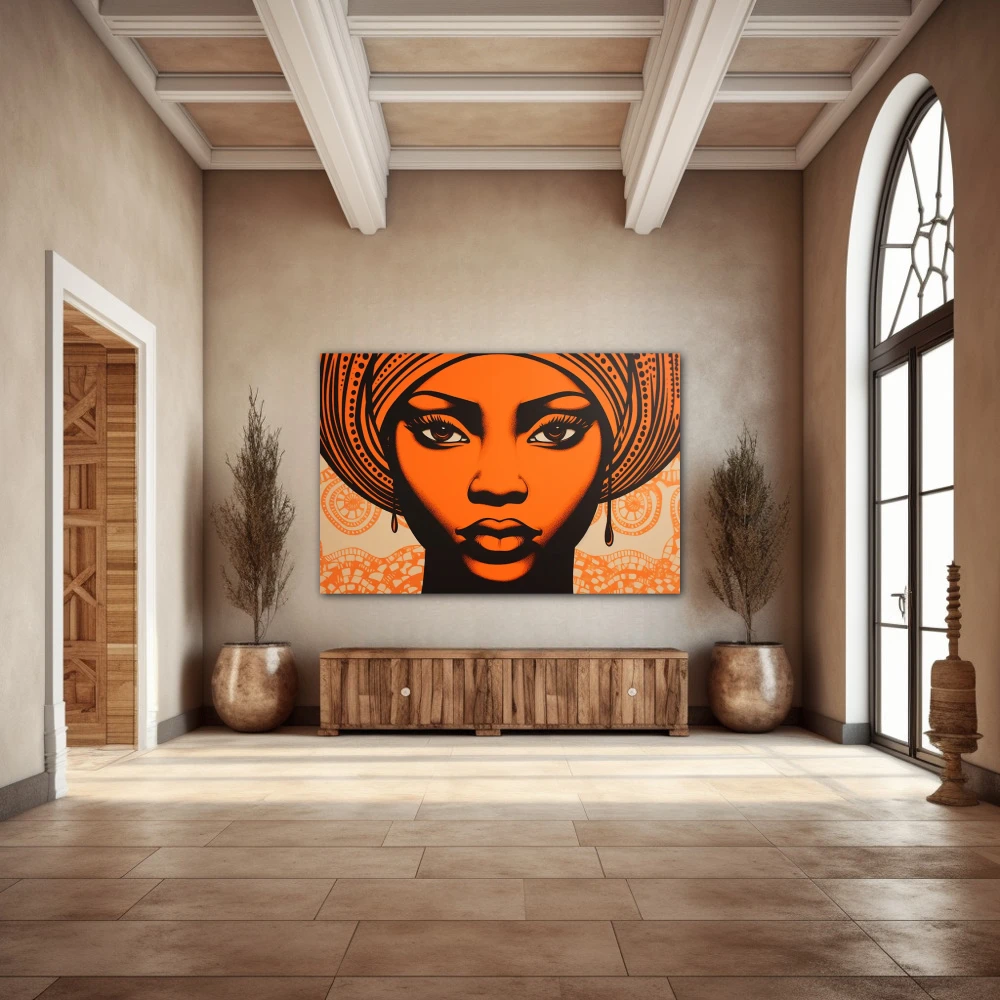 Wall Art titled: Ethnic Serenity in a Horizontal format with: and Orange Colors; Decoration the Entryway wall