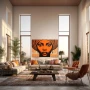 Wall Art titled: Ethnic Serenity in a Horizontal format with: and Orange Colors; Decoration the Living Room wall
