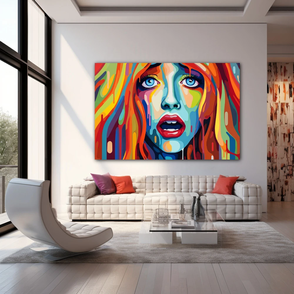 Wall Art titled: Wet Climax in a Horizontal format with: Sky blue, Orange, Red, and Vivid Colors; Decoration the Living Room wall