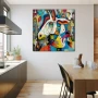 Wall Art titled: Carnival of the Psyche in a Square format with: Yellow, Blue, and Orange Colors; Decoration the Kitchen wall