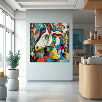 Wall Art titled: Carnival of the Psyche in a  format with: Yellow, Blue, and Orange Colors; Decoration the Pharmacy wall