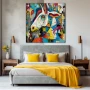 Wall Art titled: Carnival of the Psyche in a Square format with: Yellow, Blue, and Orange Colors; Decoration the Bedroom wall