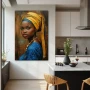 Wall Art titled: Enchanted Essence in a Vertical format with: Yellow, and Blue Colors; Decoration the Kitchen wall