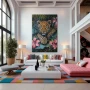 Wall Art titled: The Vigil of the Jaguar in a Vertical format with: Pink, Green, and Pastel Colors; Decoration the Living Room wall