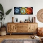 Wall Art titled: The Vibrant Seasons in a Elongated format with: Yellow, Blue, and Orange Colors; Decoration the Sideboard wall