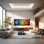 Wall Art titled: The Vibrant Seasons in a Elongated format with: Yellow, Blue, and Orange Colors; Decoration the Living Room wall