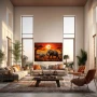 Wall Art titled: Pachyderms on the Savannah in a Horizontal format with: Yellow, Brown, and Red Colors; Decoration the Living Room wall