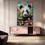 Wall Art titled: Tropical Panda Charm in a Vertical format with: Sky blue, and Pastel Colors; Decoration the Sideboard wall