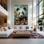 Cuadro Tropical Panda Charm en formato vertical con colores Celeste, Pastel; Decorando pared de Salón comedor
