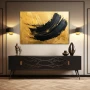 Wall Art titled: Curves of Destiny in a Horizontal format with: Golden, and Black Colors; Decoration the Sideboard wall