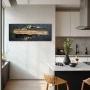 Wall Art titled: Dawn of the Abyss in a Elongated format with: Golden, and Black Colors; Decoration the Kitchen wall