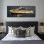 Wall Art titled: Dawn of the Abyss in a Elongated format with: Golden, and Black Colors; Decoration the Bedroom wall