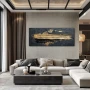 Wall Art titled: Dawn of the Abyss in a Elongated format with: Golden, and Black Colors; Decoration the Living Room wall
