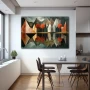 Wall Art titled: Polyhedral Mirage in a Horizontal format with: Grey, Brown, and Red Colors; Decoration the Kitchen wall