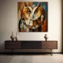 Wall Art titled: Guardian of Secrets in a Square format with: Brown, and Beige Colors; Decoration the Sideboard wall