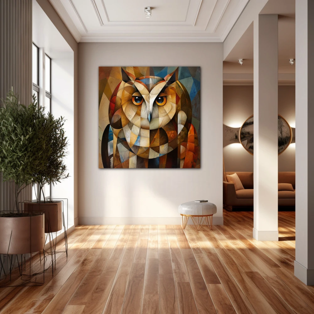 Wall Art titled: Guardian of Secrets in a Square format with: Brown, and Beige Colors; Decoration the Hallway wall