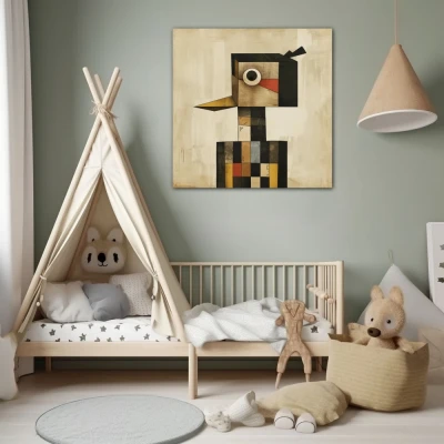 Cuadro el guardián cuadrado en formato cuadrado con colores gris, negro, beige; decorando pared de dormitorio bebe