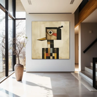 Wall Art titled: The Square Guardian in a Square format with: Grey, Black, and Beige Colors; Decoration the Entryway wall