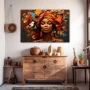 Wall Art titled: Woman of a Thousand Colors in a Horizontal format with: Blue, Brown, and Orange Colors; Decoration the Sideboard wall