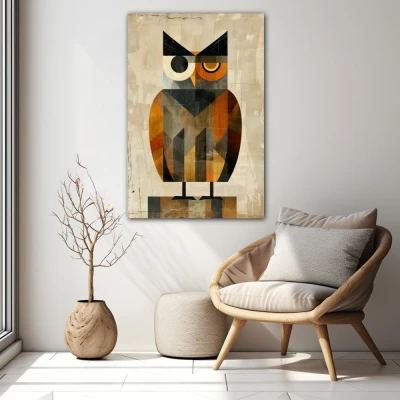 Wall Art titled: The Ebony Observer in a Vertical format with: Grey, and Orange Colors; Decoration the White Wall wall