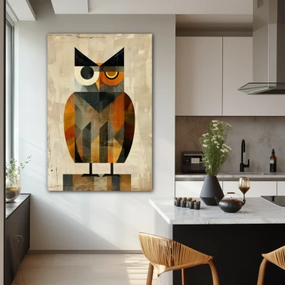 Wall Art titled: The Ebony Observer in a Vertical format with: Grey, and Orange Colors; Decoration the Kitchen wall