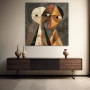 Wall Art titled: Complicit Gazes in a Square format with: Grey, Brown, and Black Colors; Decoration the Sideboard wall