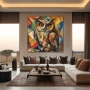 Wall Art titled: Owl's Moon Dance in a Square format with: Yellow, Blue, and Brown Colors; Decoration the Living Room wall