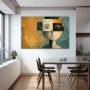 Wall Art titled: The Facets of Being in a Horizontal format with: Blue, Golden, Brown, and Black Colors; Decoration the Kitchen wall