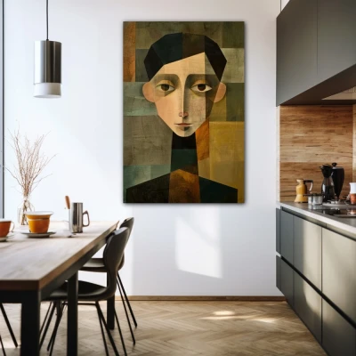 Wall Art titled: Dr Who in a  format with: Green, and Beige Colors; Decoration the Kitchen wall