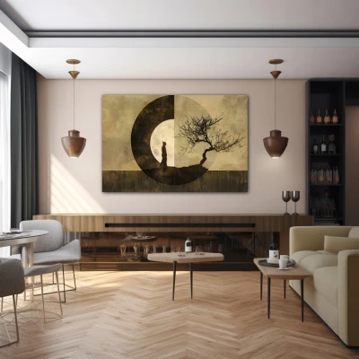 Wall Art titled: Cycles of Existence in a  format with: Brown, and Monochromatic Colors; Decoration the Bar wall