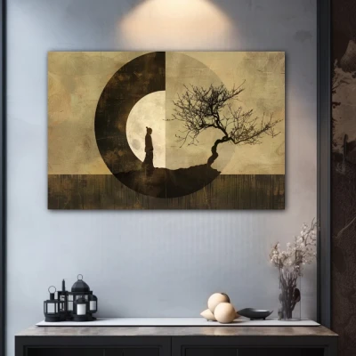Wall Art titled: Cycles of Existence in a  format with: Brown, and Monochromatic Colors; Decoration the Grey Walls wall