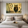 Wall Art titled: Witness of the Forest in a Horizontal format with: Golden, Grey, Black, and Beige Colors; Decoration the Bedroom wall