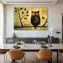 Wall Art titled: Witness of the Forest in a Horizontal format with: Golden, Grey, Black, and Beige Colors; Decoration the Living Room wall