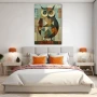 Wall Art titled: Guardian of Scrolls in a Vertical format with: Sky blue, Grey, and Brown Colors; Decoration the Bedroom wall