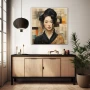 Wall Art titled: Visual Contemporary Haiku in a Square format with: Black, and Beige Colors; Decoration the Sideboard wall