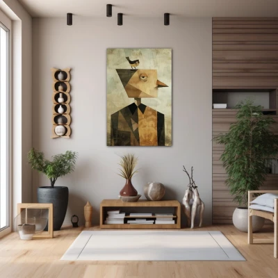 Wall Art titled: Homo avianus in a Vertical format with: Brown, and Beige Colors; Decoration the Hallway wall