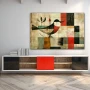 Wall Art titled: Winged Patterns in a Horizontal format with: Red, and Beige Colors; Decoration the Sideboard wall