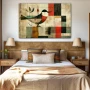 Wall Art titled: Winged Patterns in a Horizontal format with: Red, and Beige Colors; Decoration the Bedroom wall