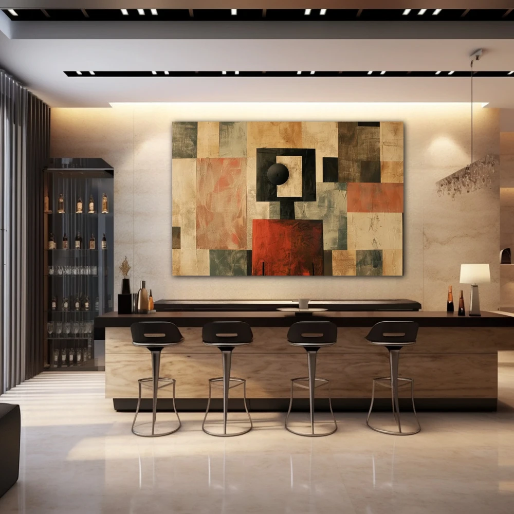 Wall Art titled: Mirages of a Squared Mind in a Horizontal format with: Brown, and Beige Colors; Decoration the Bar wall