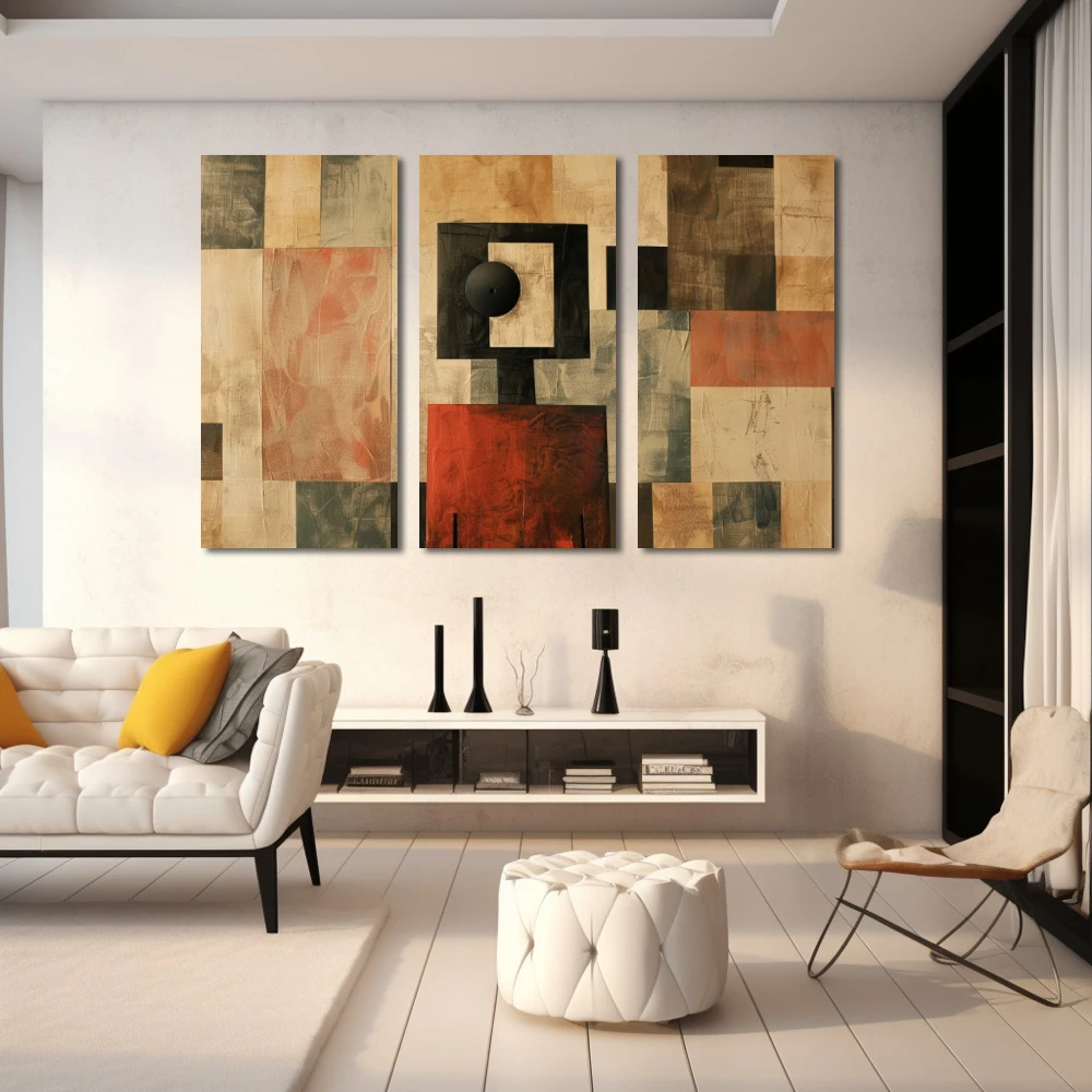 Wall Art titled: Mirages of a Squared Mind in a Horizontal format with: Brown, and Beige Colors; Decoration the White Wall wall